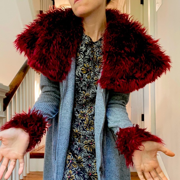 Y2K style zip cardigan faux fur collar by closing ceremony s - Picture 2 of 4